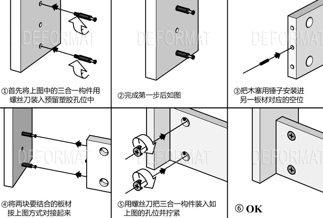 家具安装必备环节常规三合一螺丝安装图解