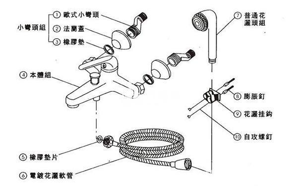 花洒水龙头安装示意图图片