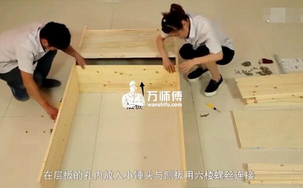 成品组合式墙角转角书桌带书柜组装方法